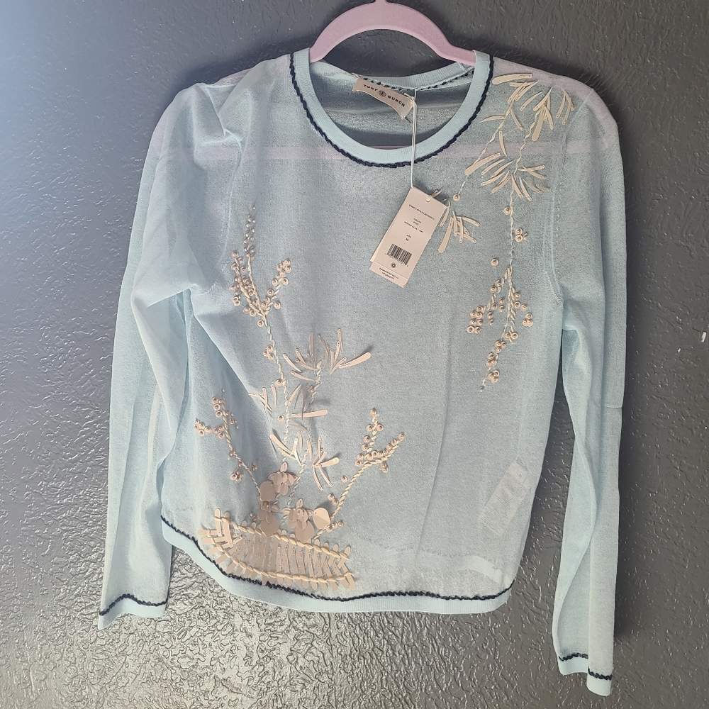 Tory Burch Sheer Blue Top